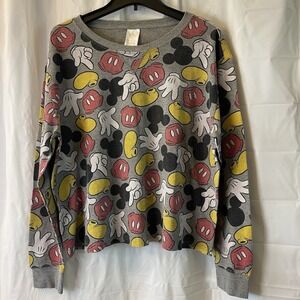 Disney Japan Mickey AOP Graphic Waffle Knit Shirt Long Sleeve Retro Disney Sz XL